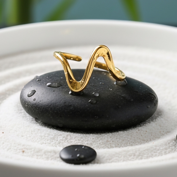 Wave 18K Gold Plated Stainless Steel Elegant Minimalist Adjustable Ring 🌊 - Picture 12 of 12